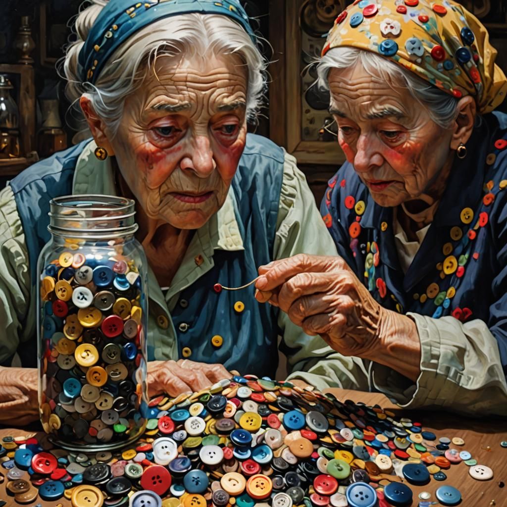 Jar of Buttons: Hyperrealistic Oil Painting