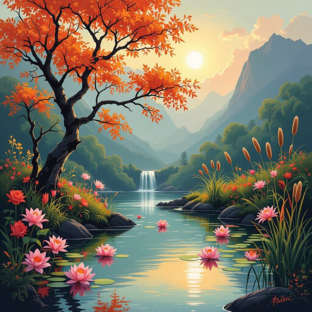 Neon Autumn Landscape in Tonalist Style