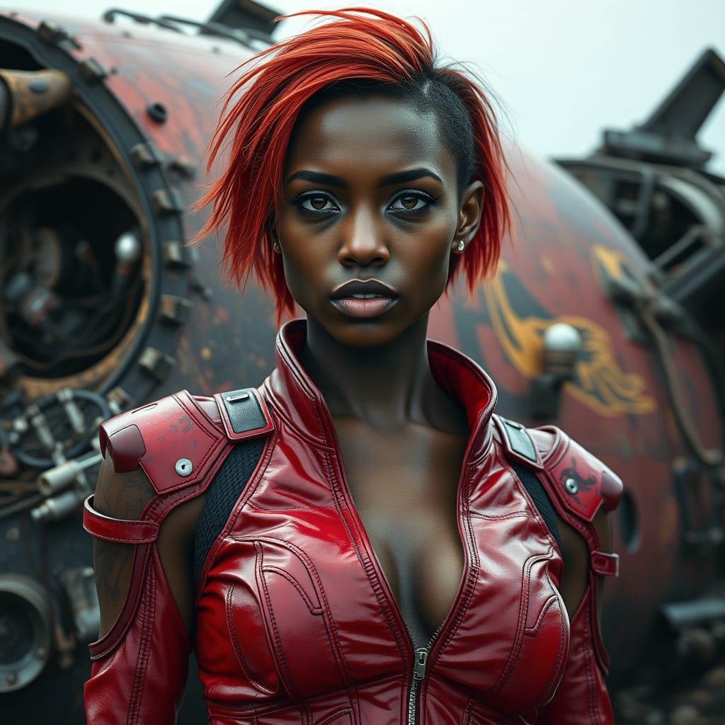 Futuristic Red-Haired Woman by Spaceship