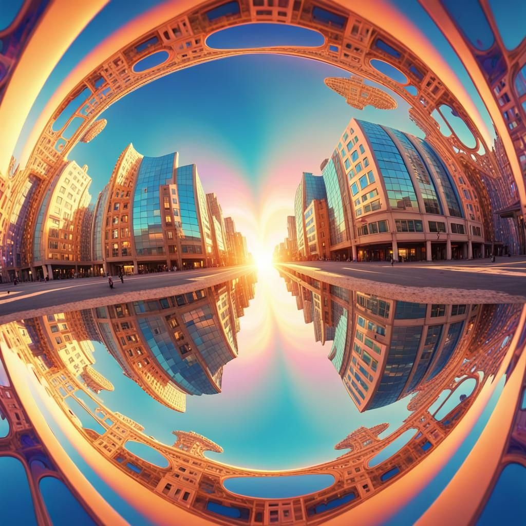 A mandelbrot fractal sky in a funhouse distorted mirror conc...