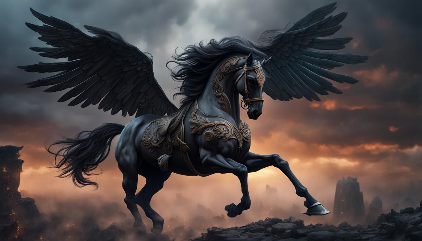Winged Black Horse Fantasy Concept Art