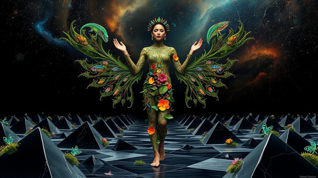 Dreamlike Bio-Art Collage of Interconnected Ecosystems and G...