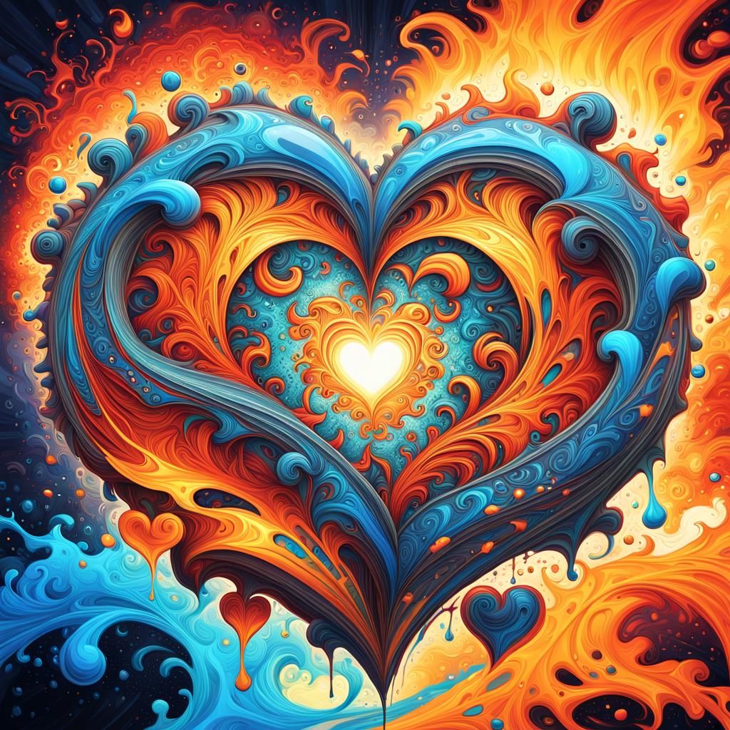 Fiery Heart Graffiti Art in Polychromatic Colors