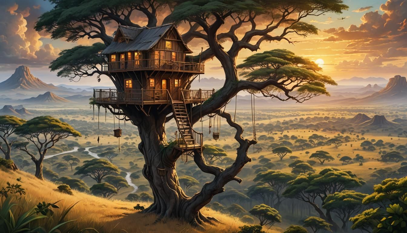 Savanna Treehouse in Acrylic Painting Style
