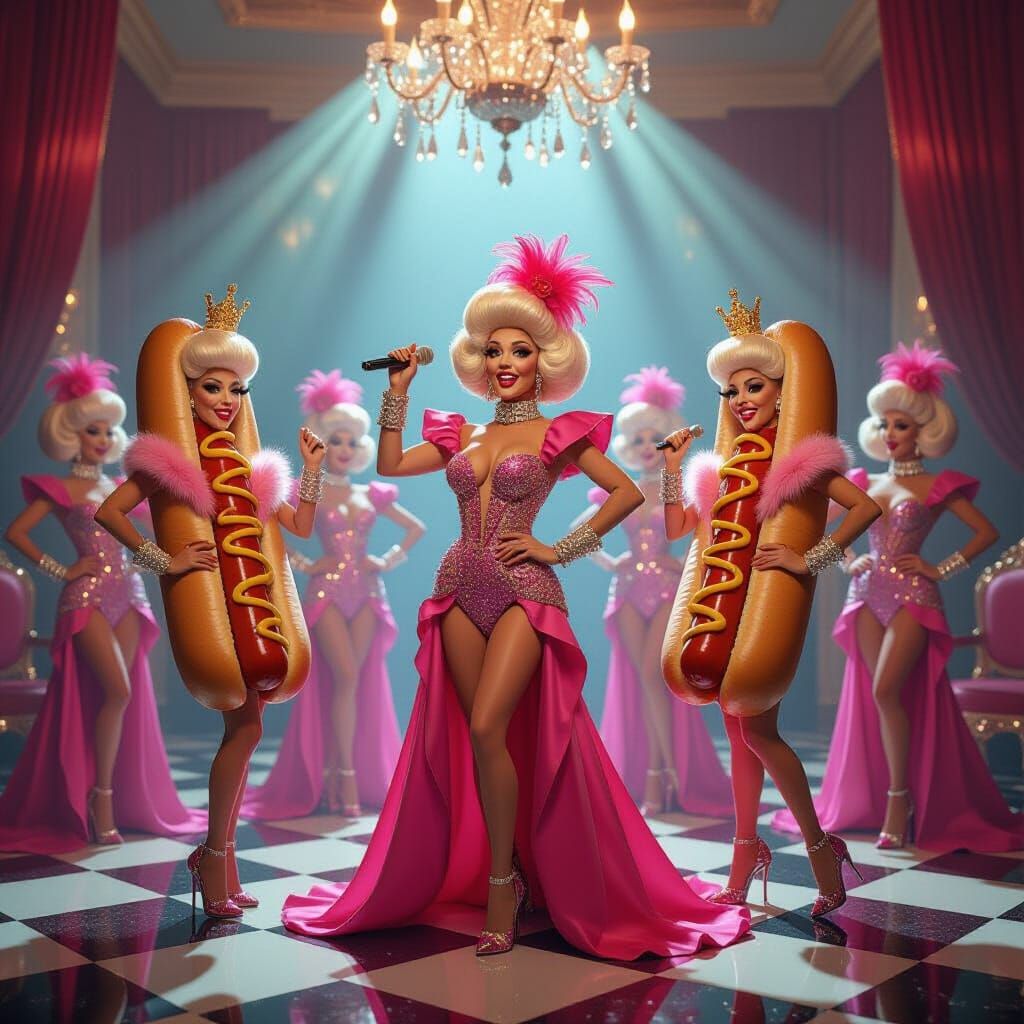Sentient Hot Dogs in Drag at RuPaul's Mansion