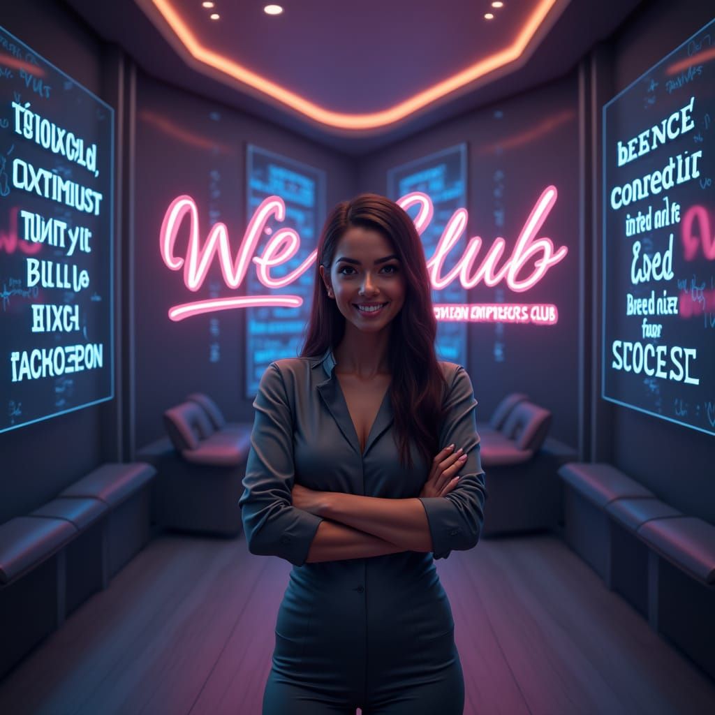 Women Entrepreneurs Club Logo in Futuristic Neon Style