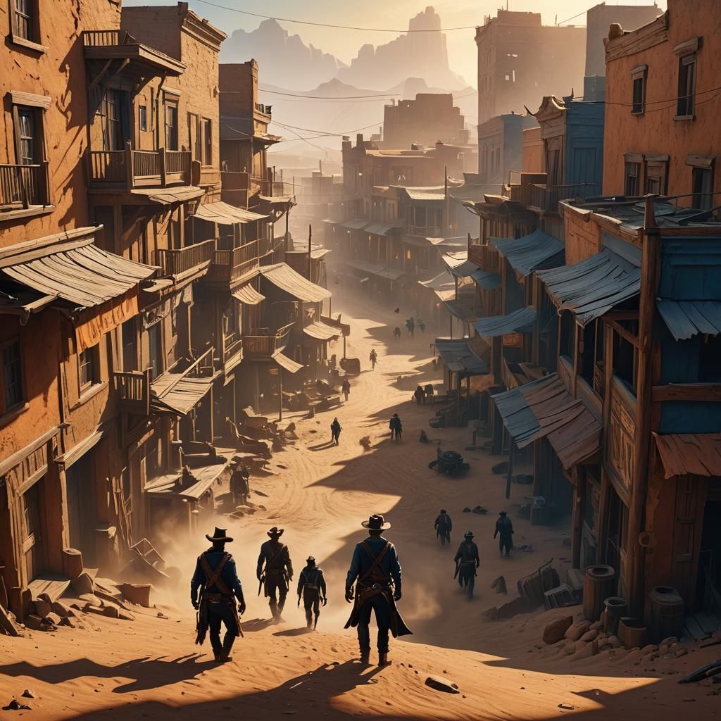 Cowboy Showdown in a Fantasy Western Landscape