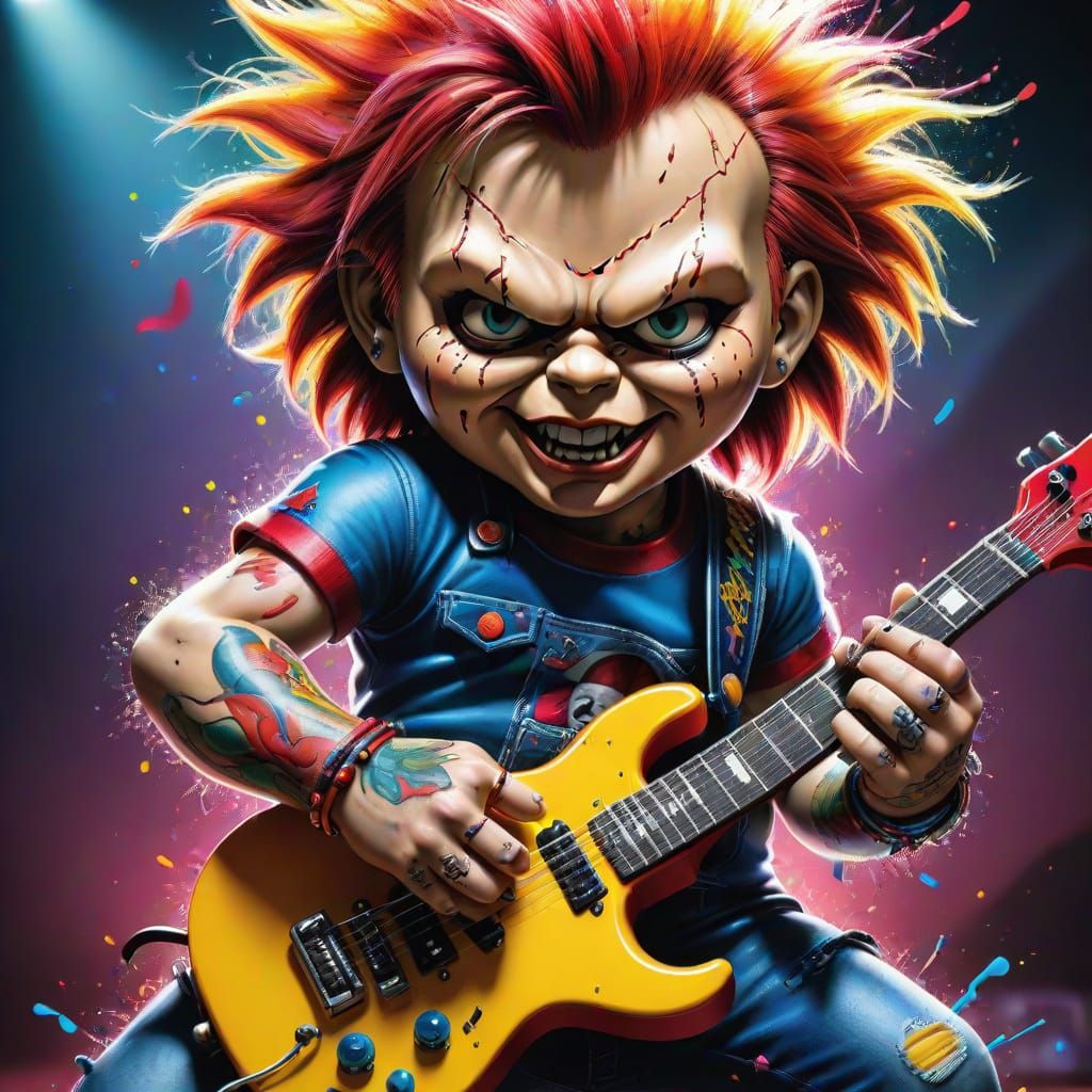 Chucky Electric Guitar Close Up in Ed Hardy Style