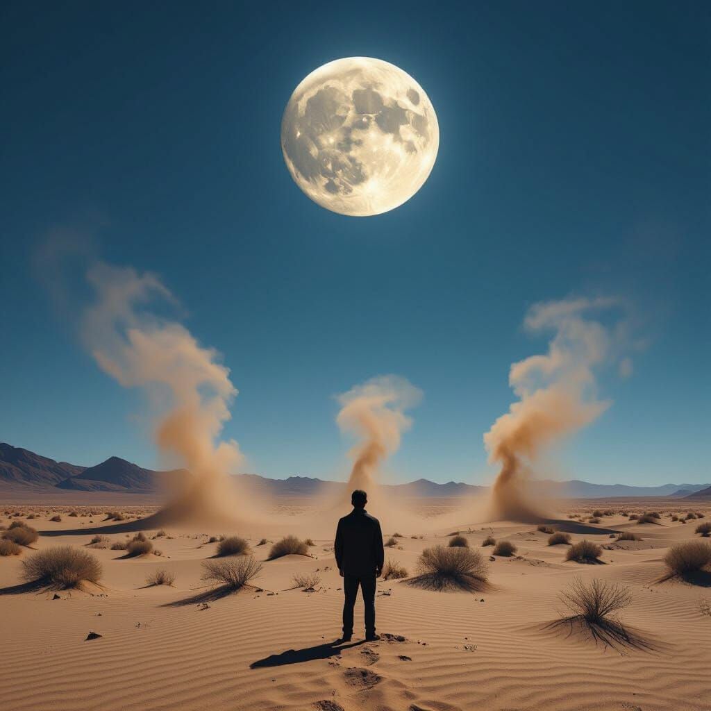 Desert Dust Devils Under Moonlight