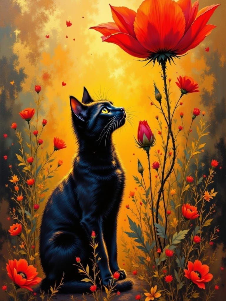 Golden Sunset Beauty Captured in Whimsical Oil Painting Styl...