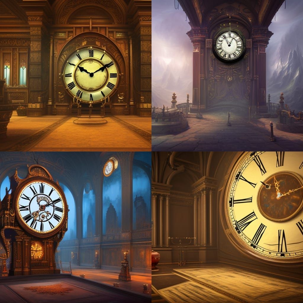 Grand Clock in Hall: Detailed Matte Painting