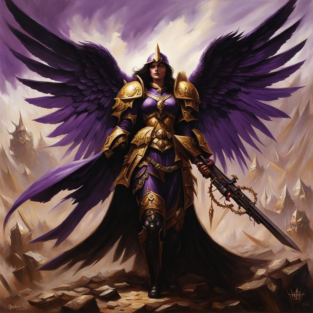 Winged Warriors in Purple, Gold and Black: Dark Fantasy