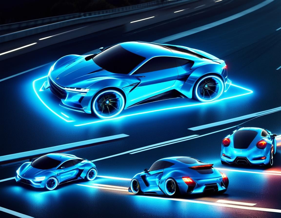 Futuristic Sport Cars on Neon Highway
