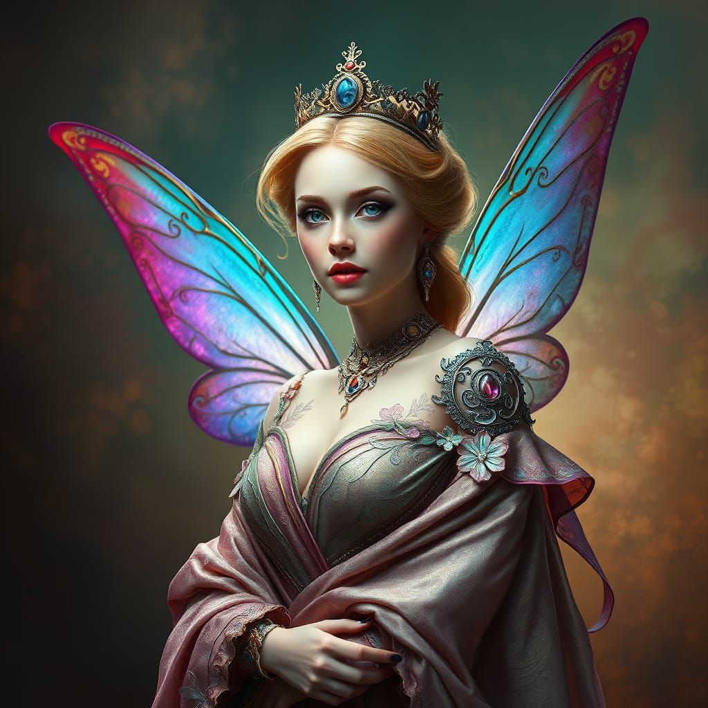 Regal Fairy Portrait in Iridescent Splendor