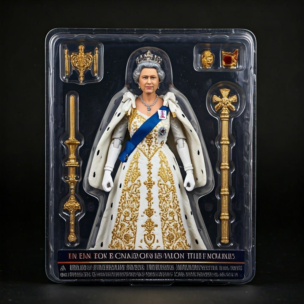 Futuristic Queen of England Action Figure in Ceremonial Gown