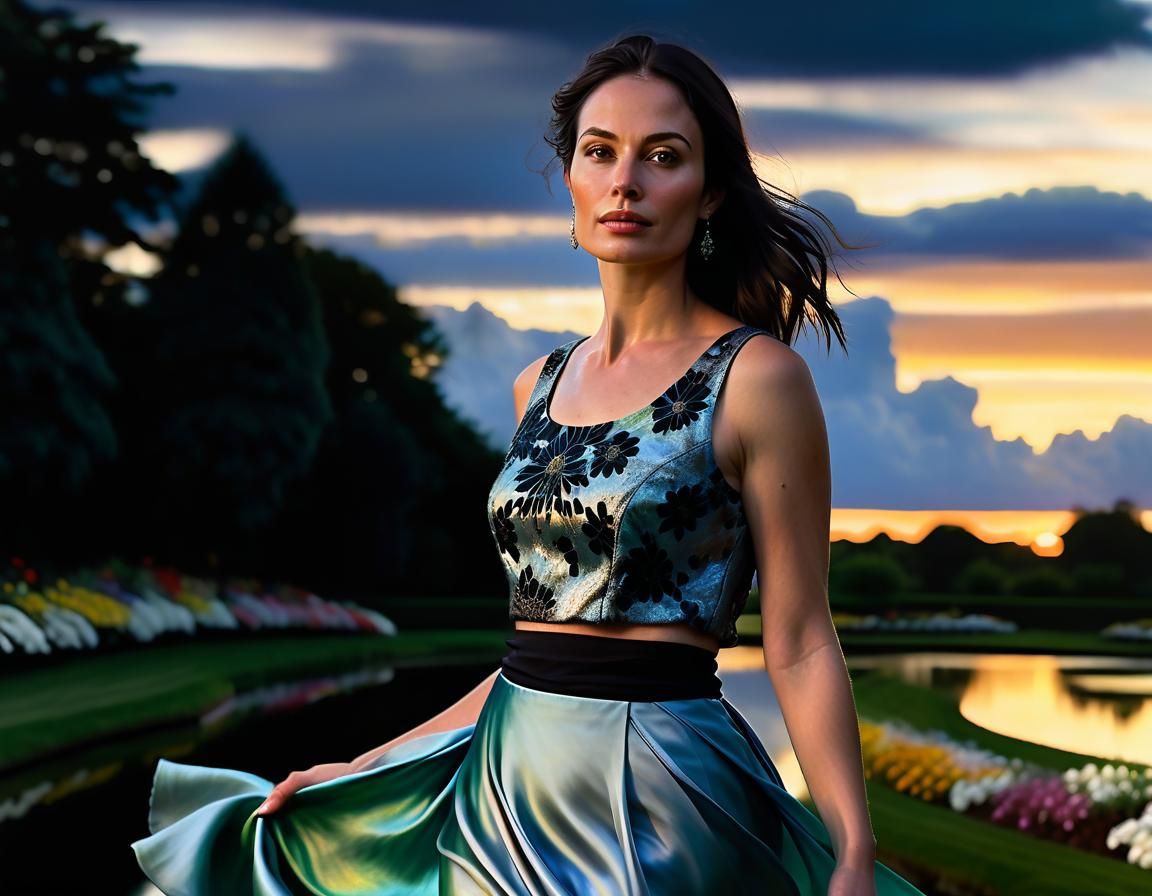 Renaissance Woman in Garden: Chiaroscuro Oil Portrait