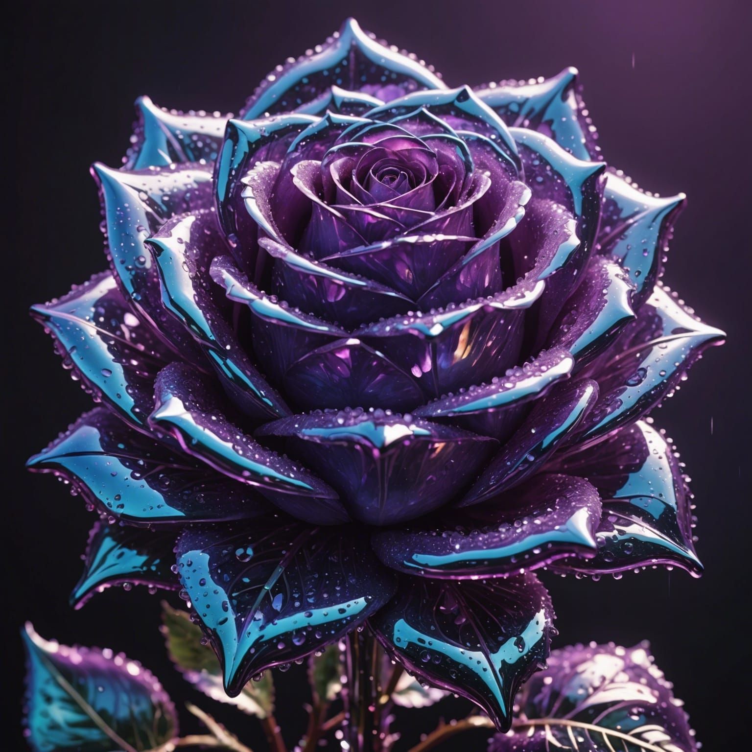 Giant Crystal Rose with Iridescent Dew Drops