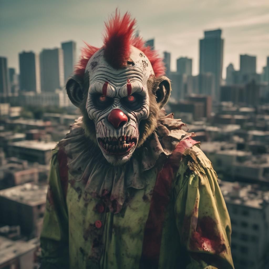 Zombie Monkey Monster Clown City Skyline