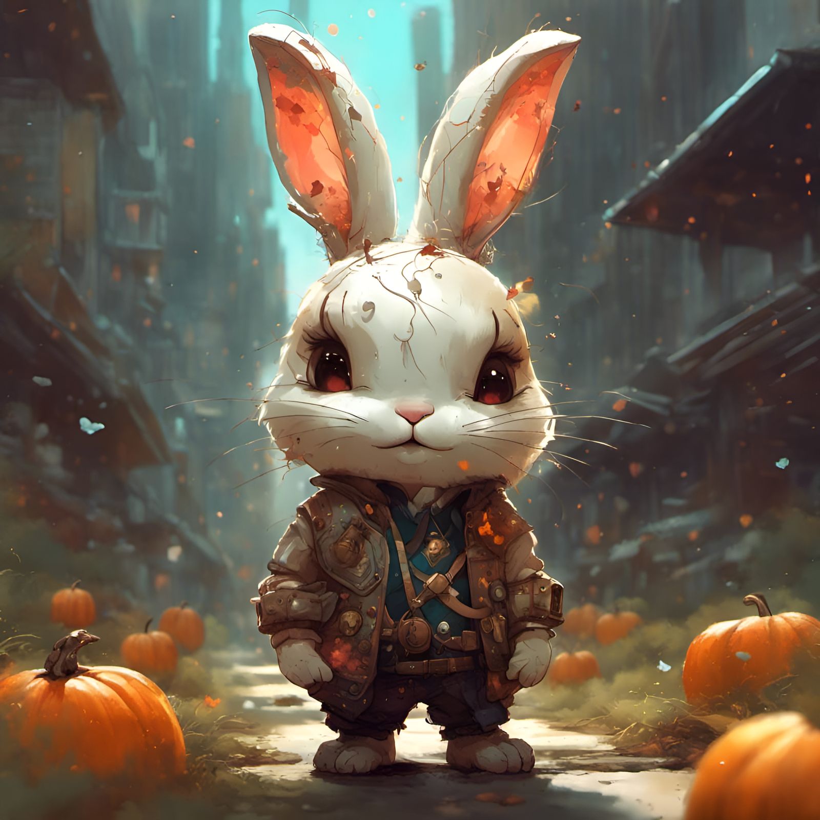 Chibi Bunny with Pumpkins in Detailed 3D Style