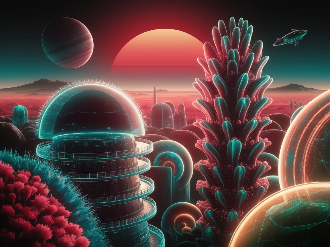 Alien Cityscape with Bioluminescent Architecture