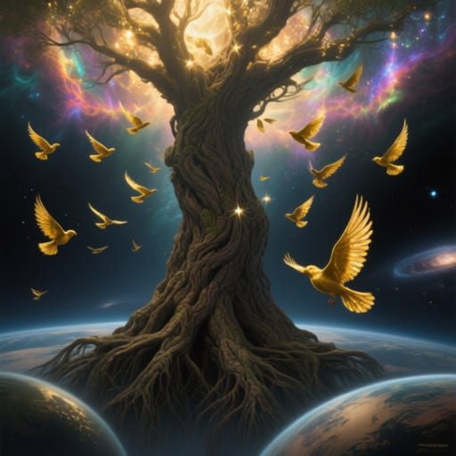 Colossal Tree of Worlds in Cosmic Fantasy Realism