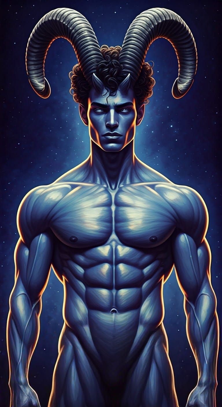 Muscular Demon in Starry Night Sky