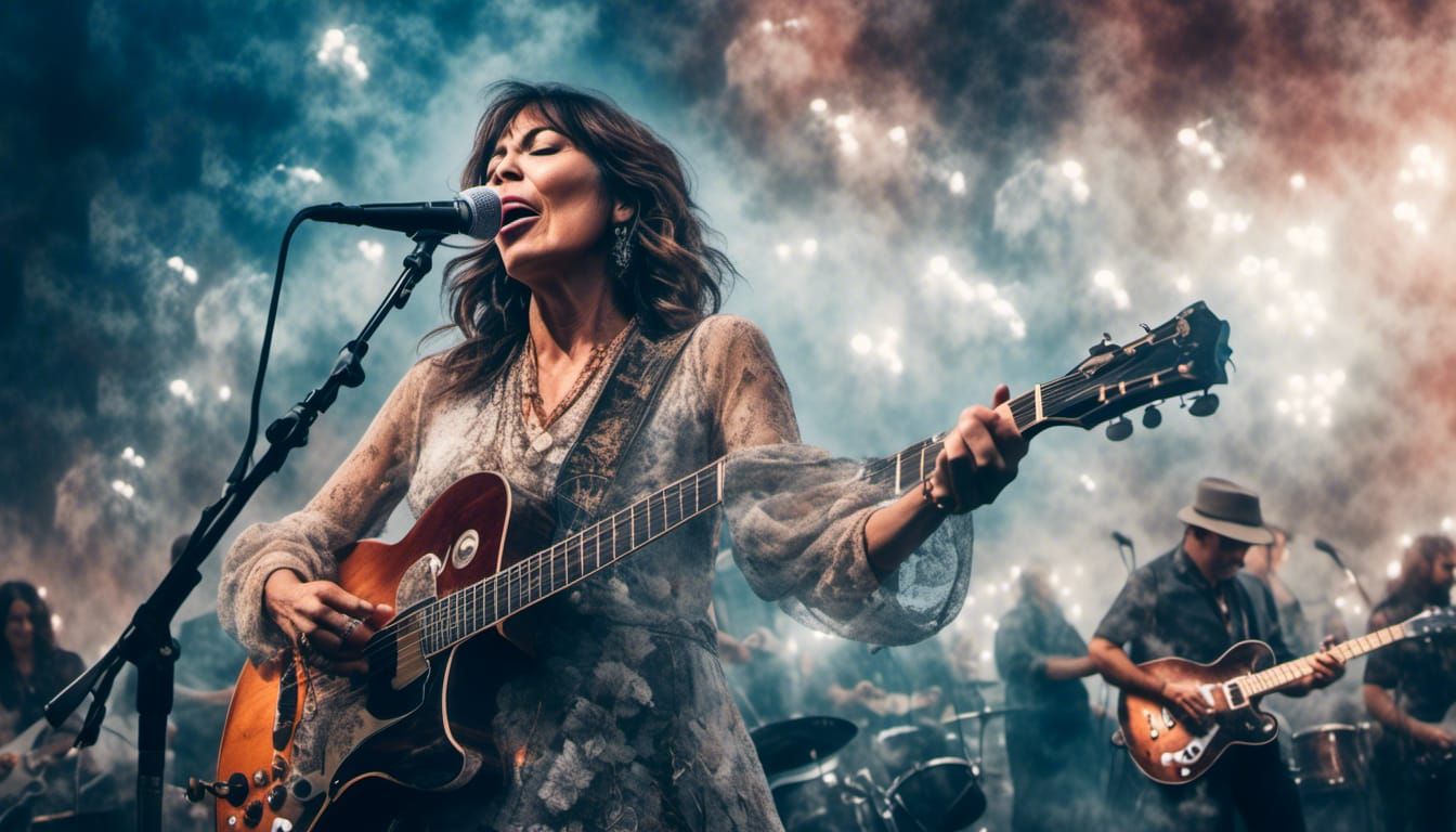 Singer and Band Double Exposure in Hyperreal Style