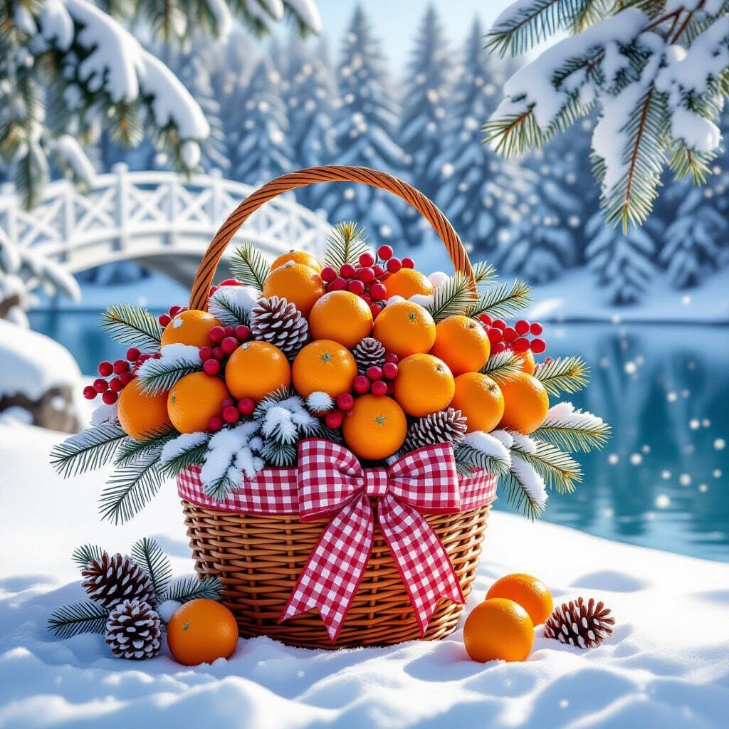 Winter Park Basket with Berries and Pine Cones