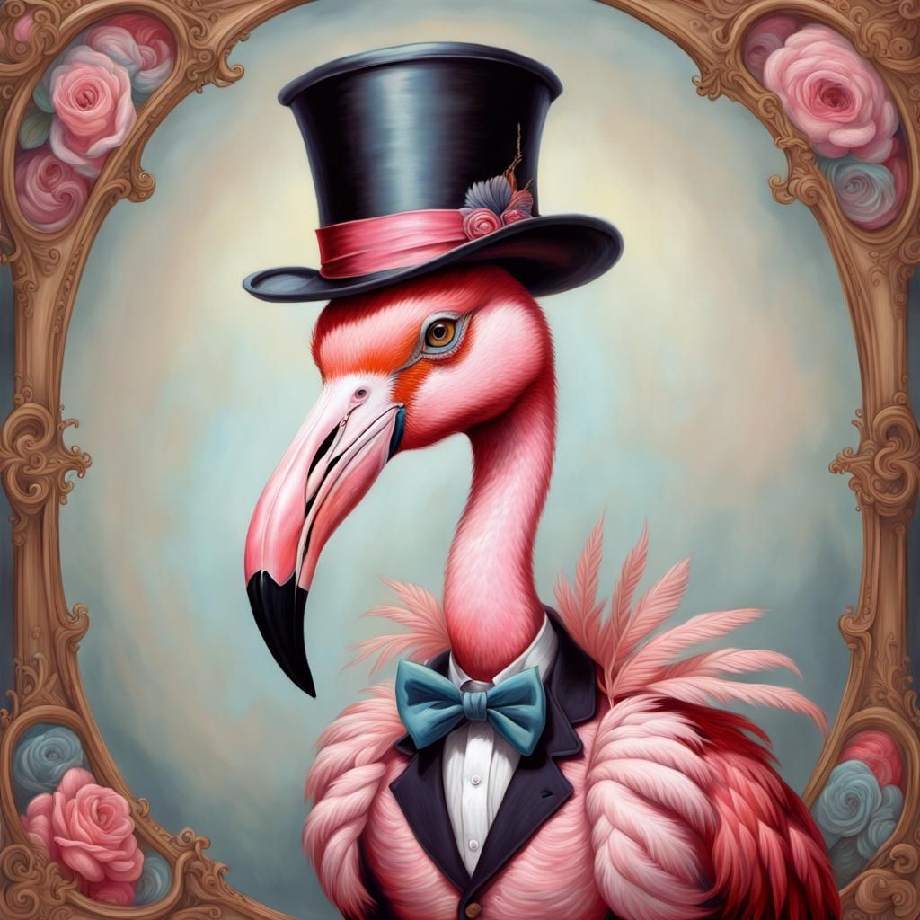 Fancy Flamingo in Vintage Victorian Style