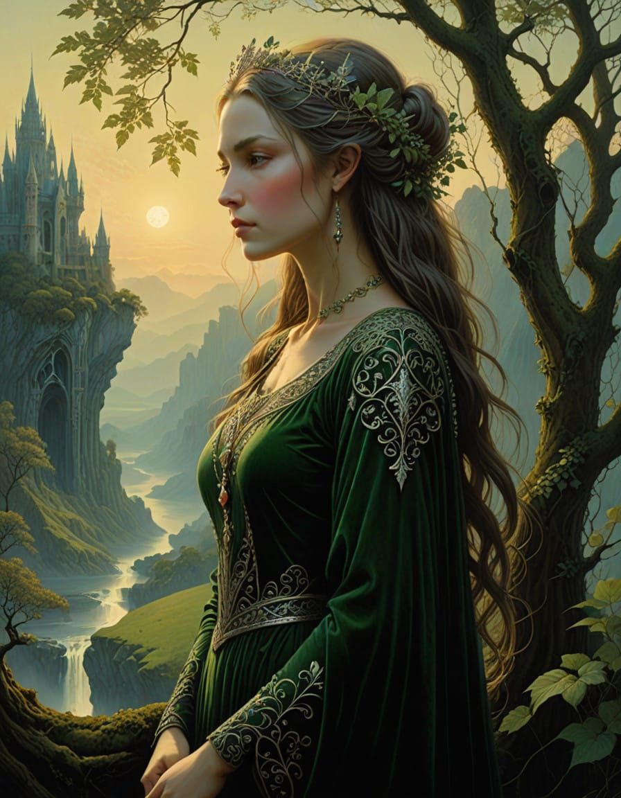 Ethereal Elven Queen in Majestic Ceremonial Attire