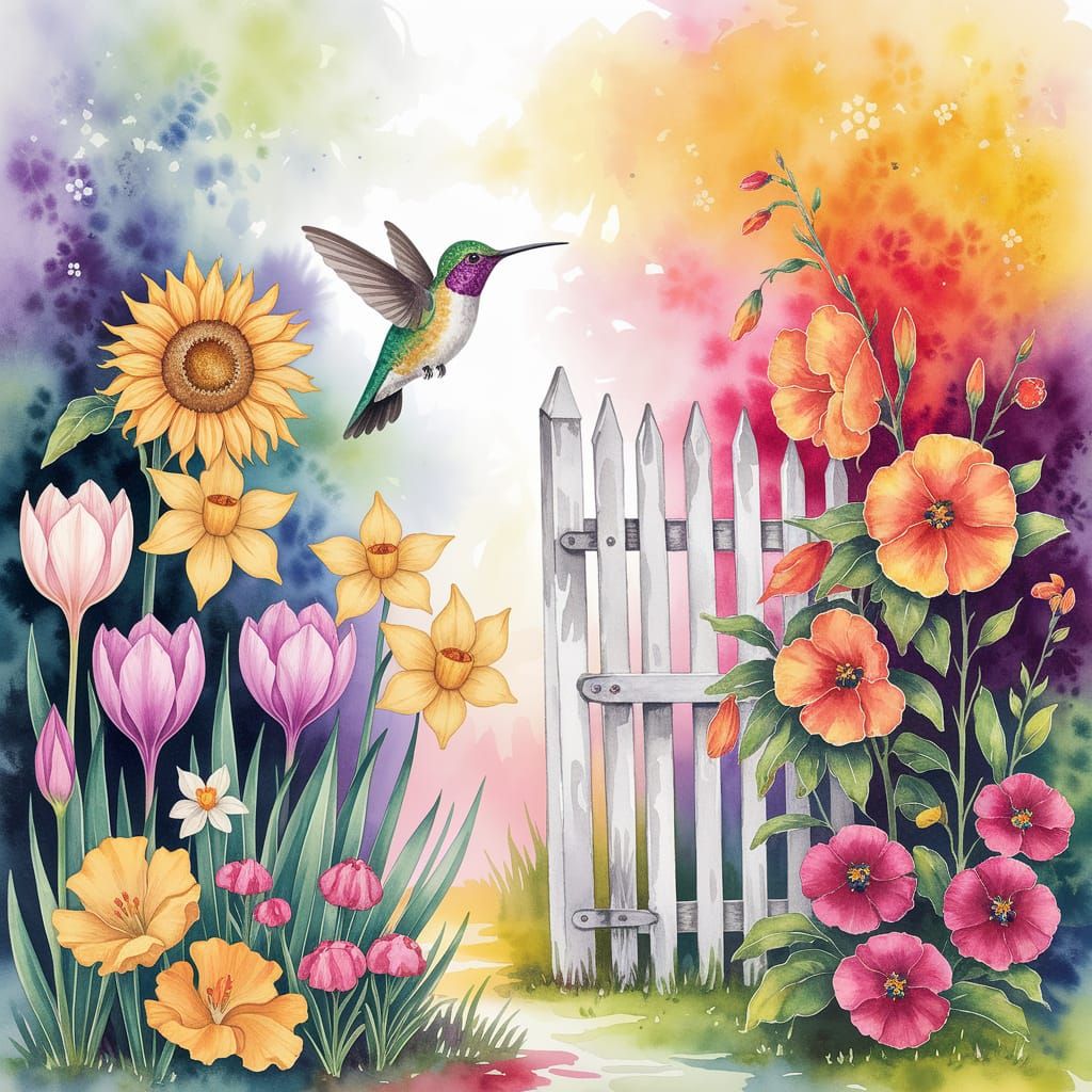 Whimsical Garden Scene in Watercolor