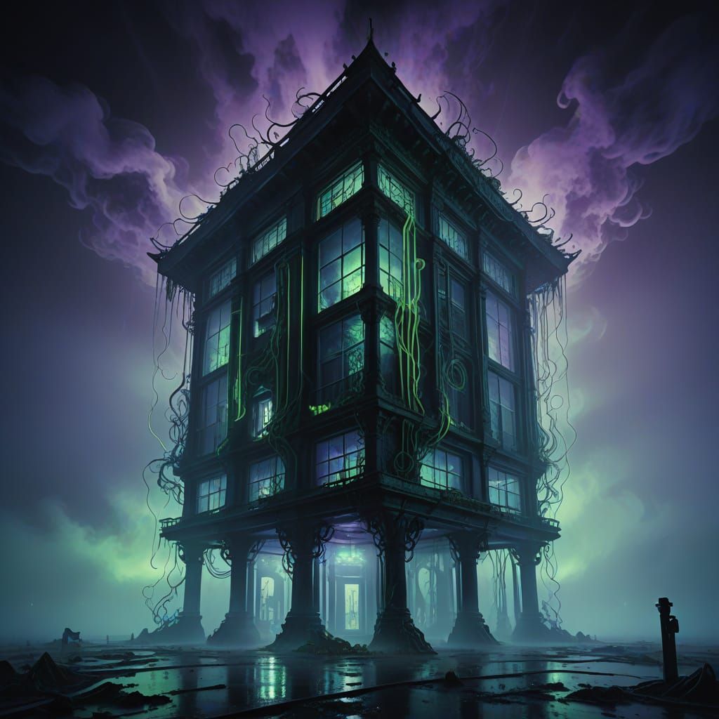 Cinematic Noir Biomechanical Concept Art in Eerie Neon Green