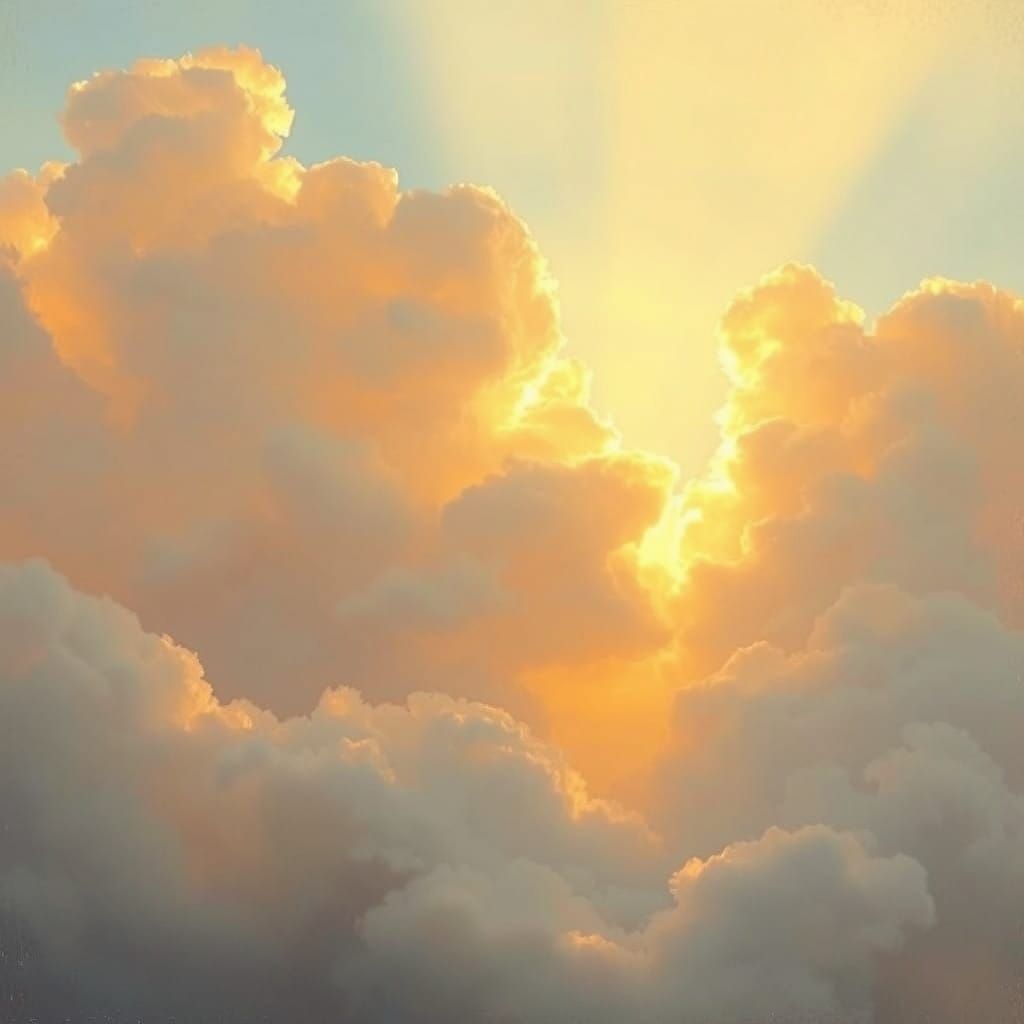 Ethereal Soft Focus Cloudscape Illuminated by Divine Beams