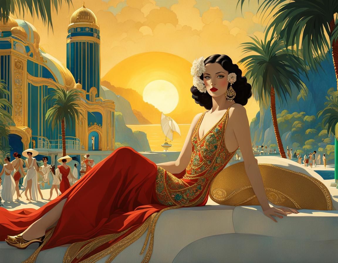 Art Deco Shore Vacation in Sapphire, Emerald, and Gold