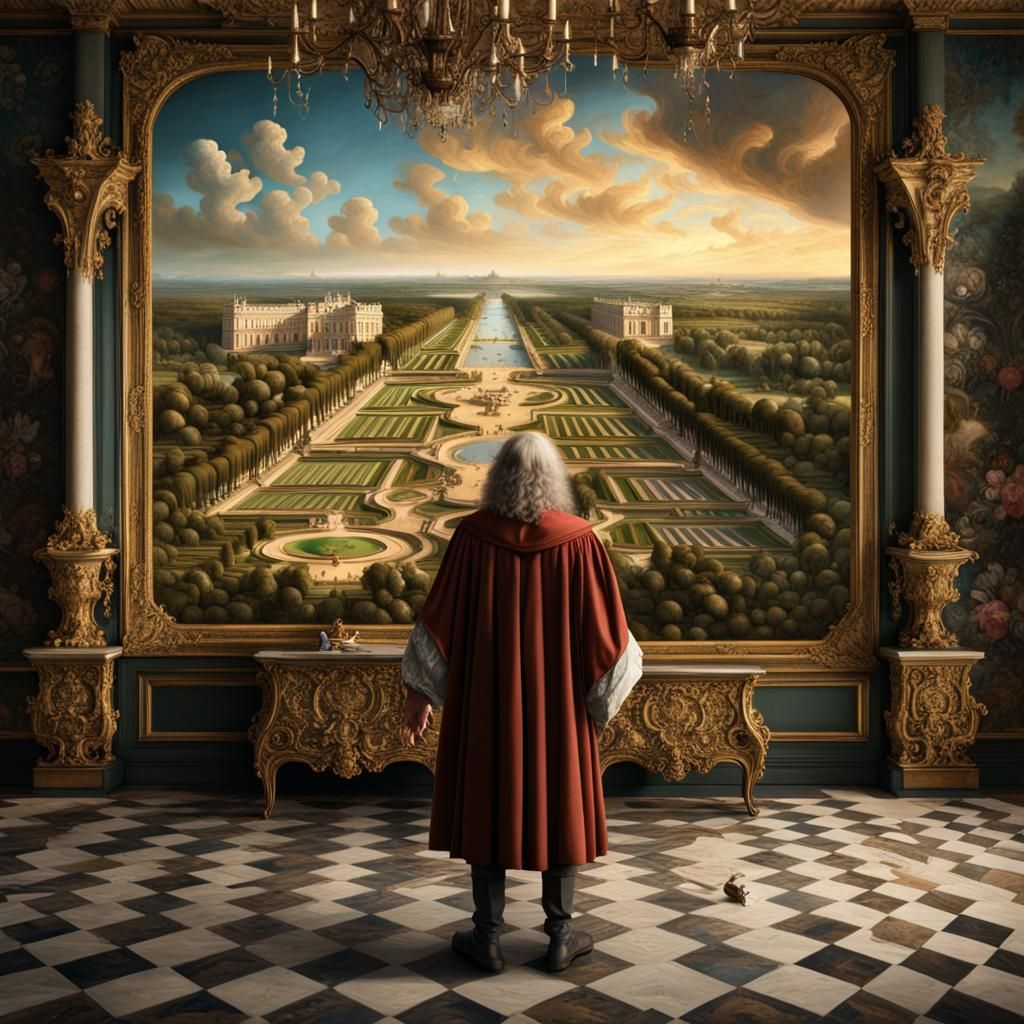 King Louis XIV Inspects Versailles Gardens: Digital Matte Pa...
