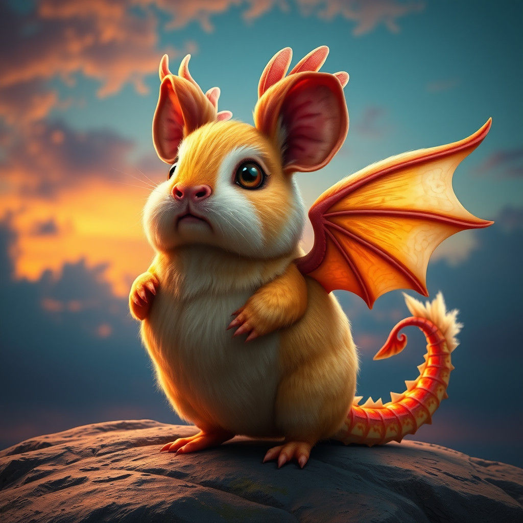 Muffin Creature with Guinea Pig Head and Dragon Tail