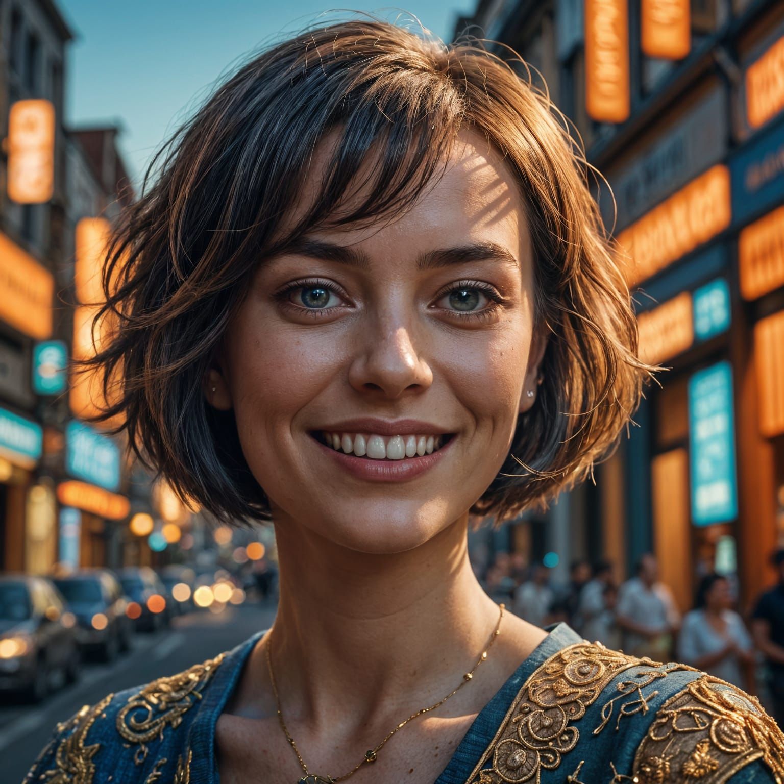 Elegant Woman with Bob Haircut, Hyperrealistic Portrait