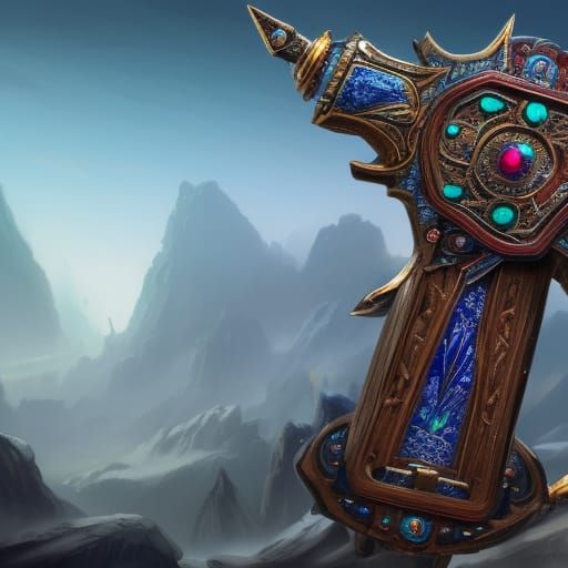 Giant Jeweled War Hammer in Detailed Matte Painting