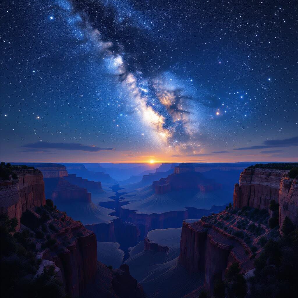 Grand Canyon Under Starry Milky Way Sky