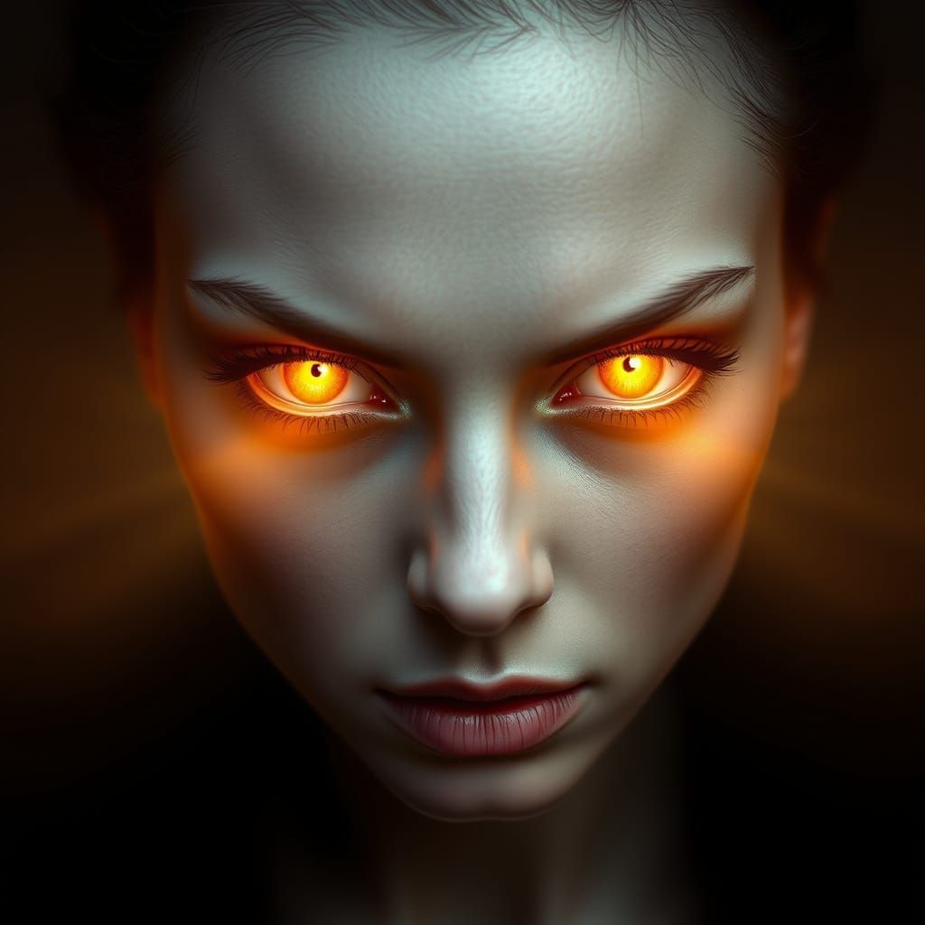 Mystical Woman with Radiant Golden Eyes Portrait