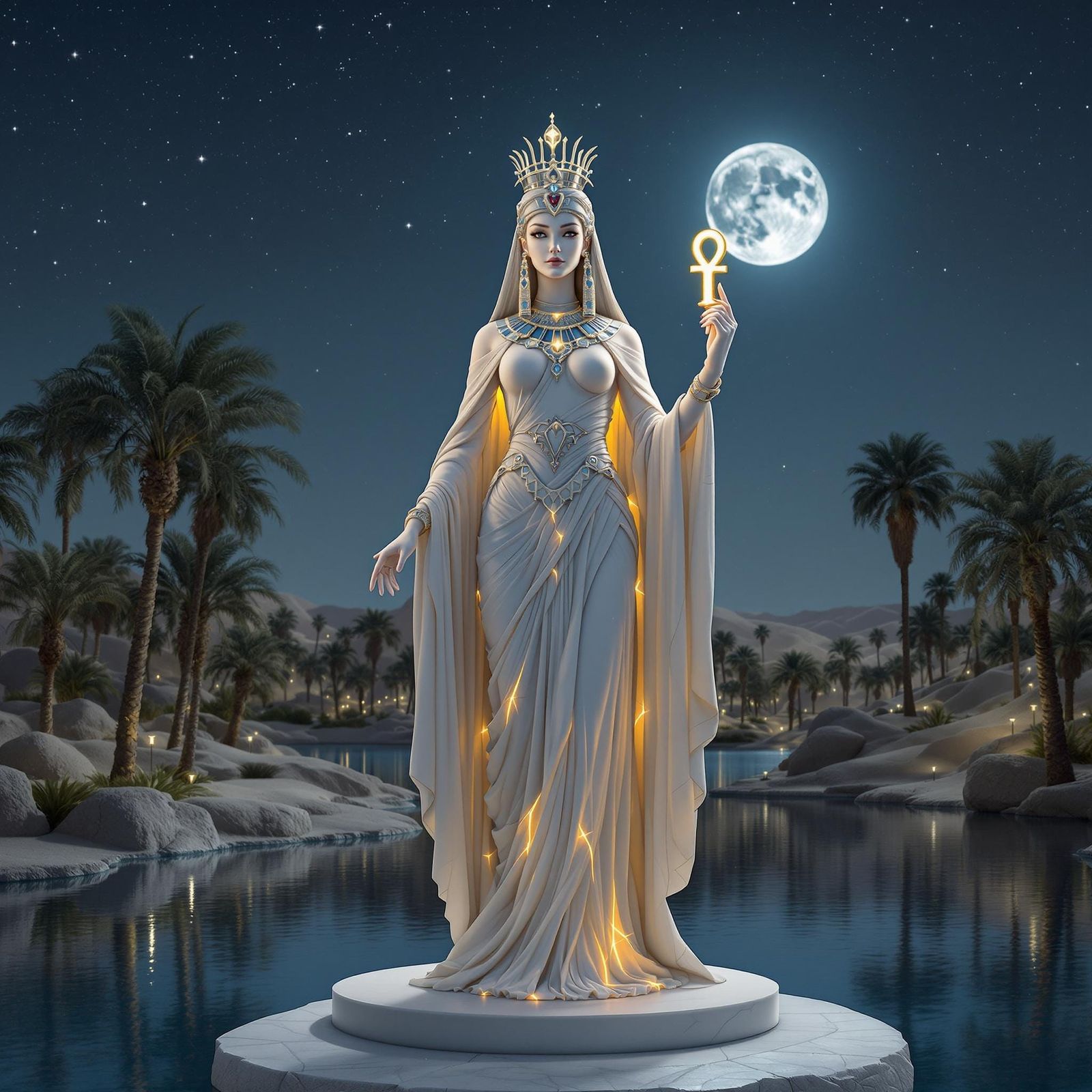 Egyptian Goddess in Desert Oasis