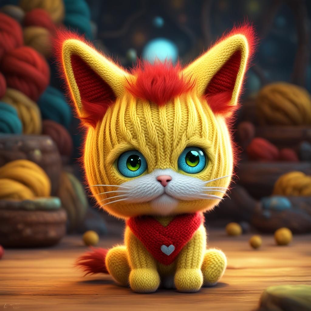 Adorable Fluffy Yellow Kitten with Red Mohawk
