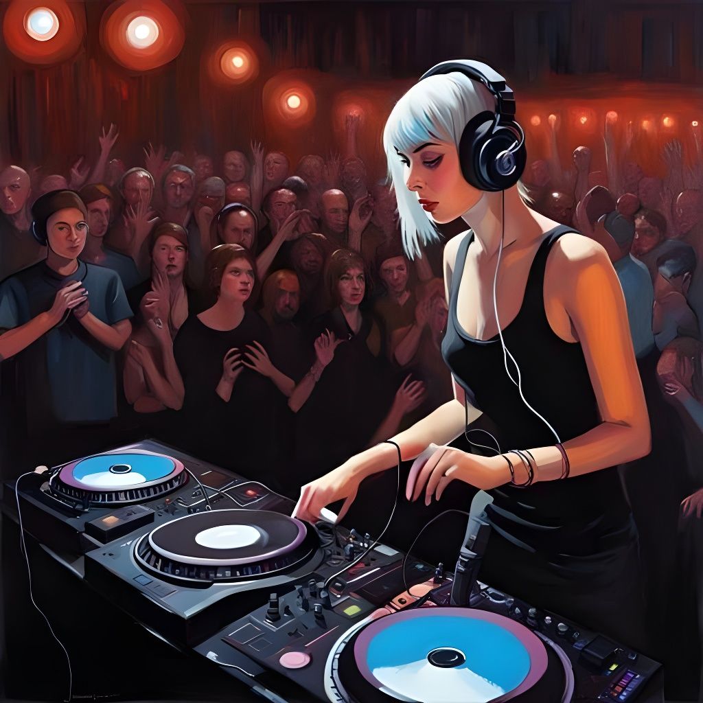 Gothic DJ Rocks House Party in Gouache Style