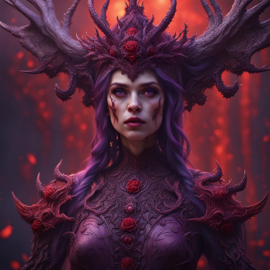 Vibrant Macabre Female Figure in Detailed Matte Painting