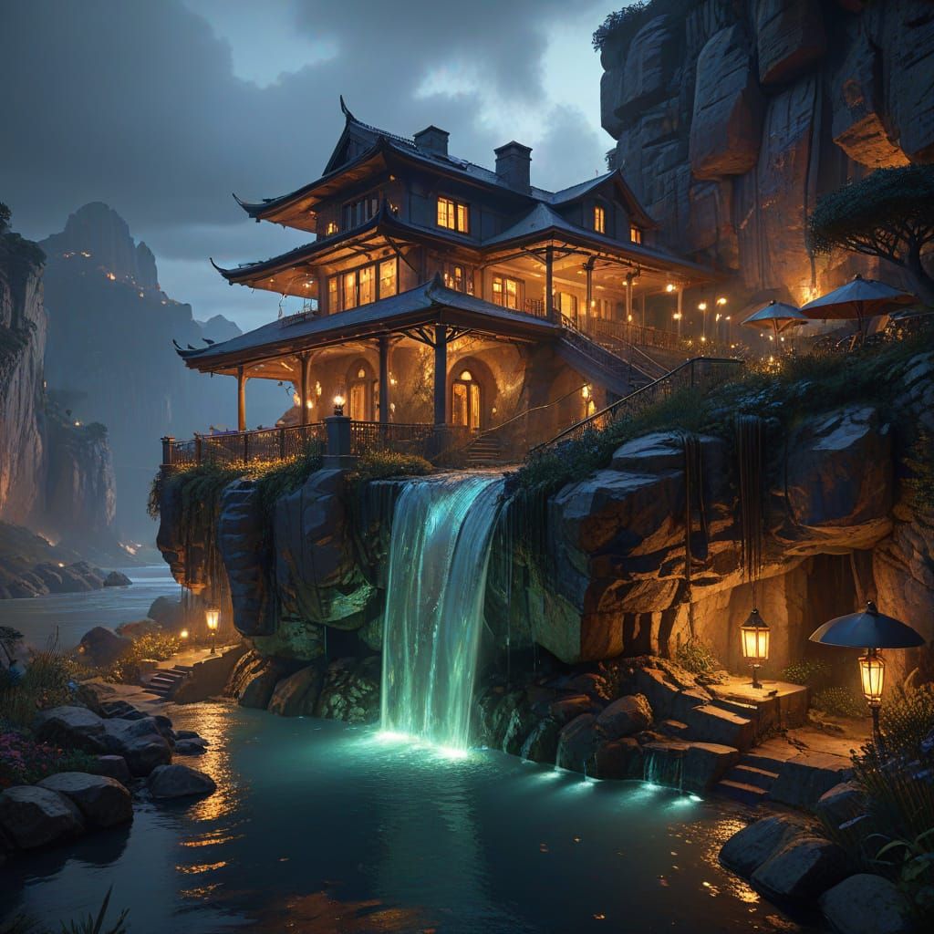 Ethereal Cliffside Palace in Dark Fantasy Style