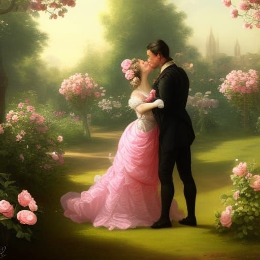 Romantic Rococo Scene: Princess and Butler in Garden