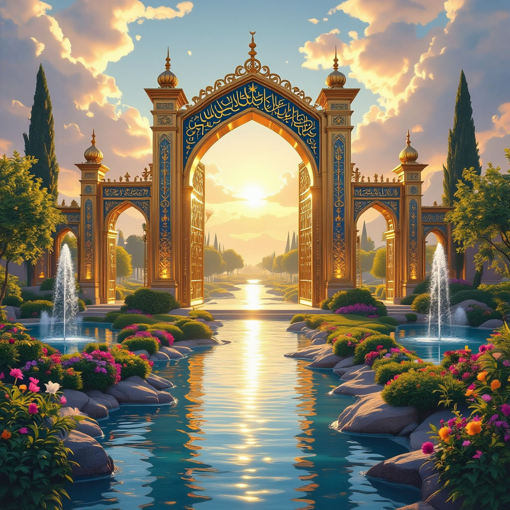 Golden Gates of Paradise with Arabic Calligraphy