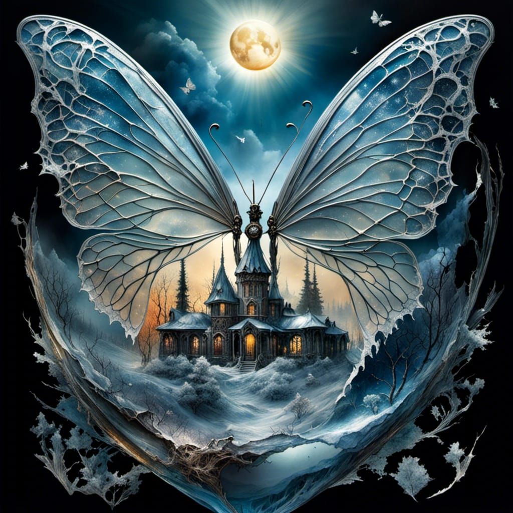 Crystal Butterfly with Snowy Landscape Photographs