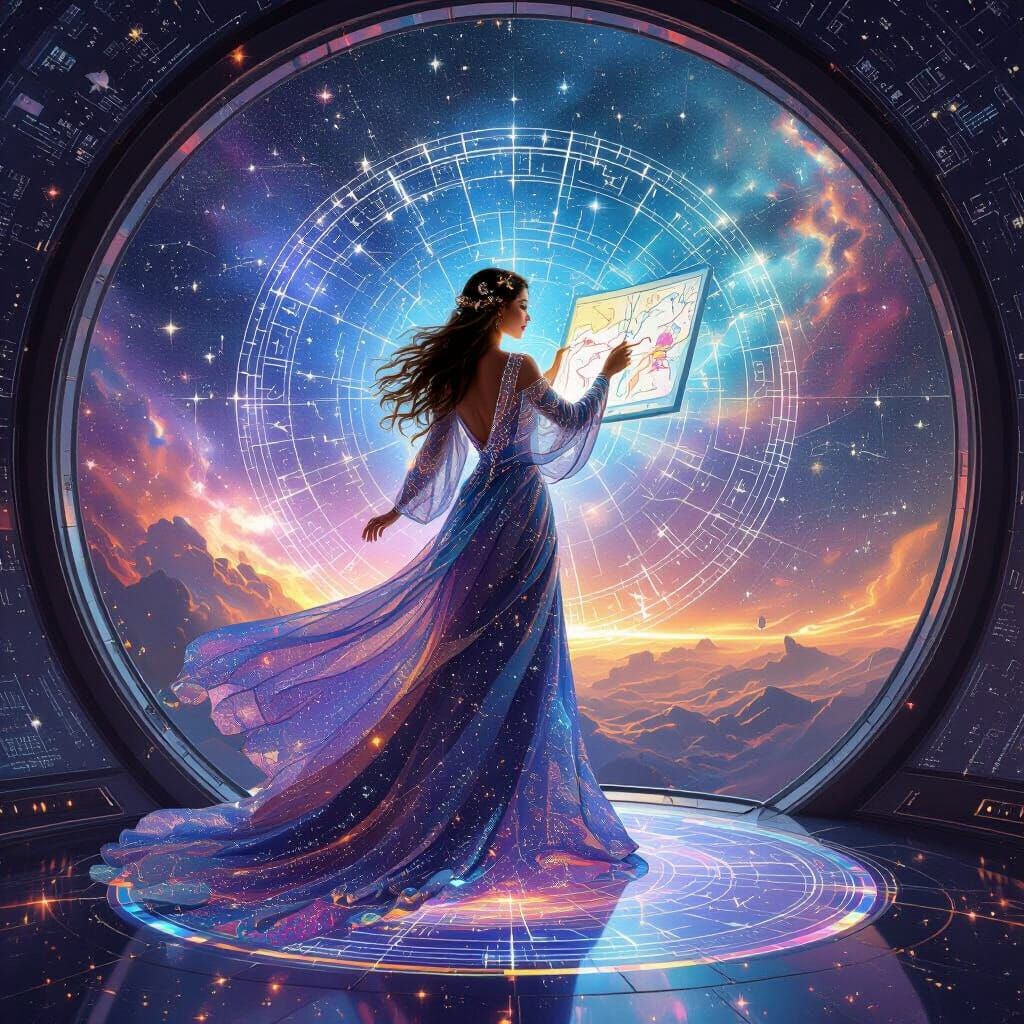 Celestial Cartographer Charting Constellations in Nebula