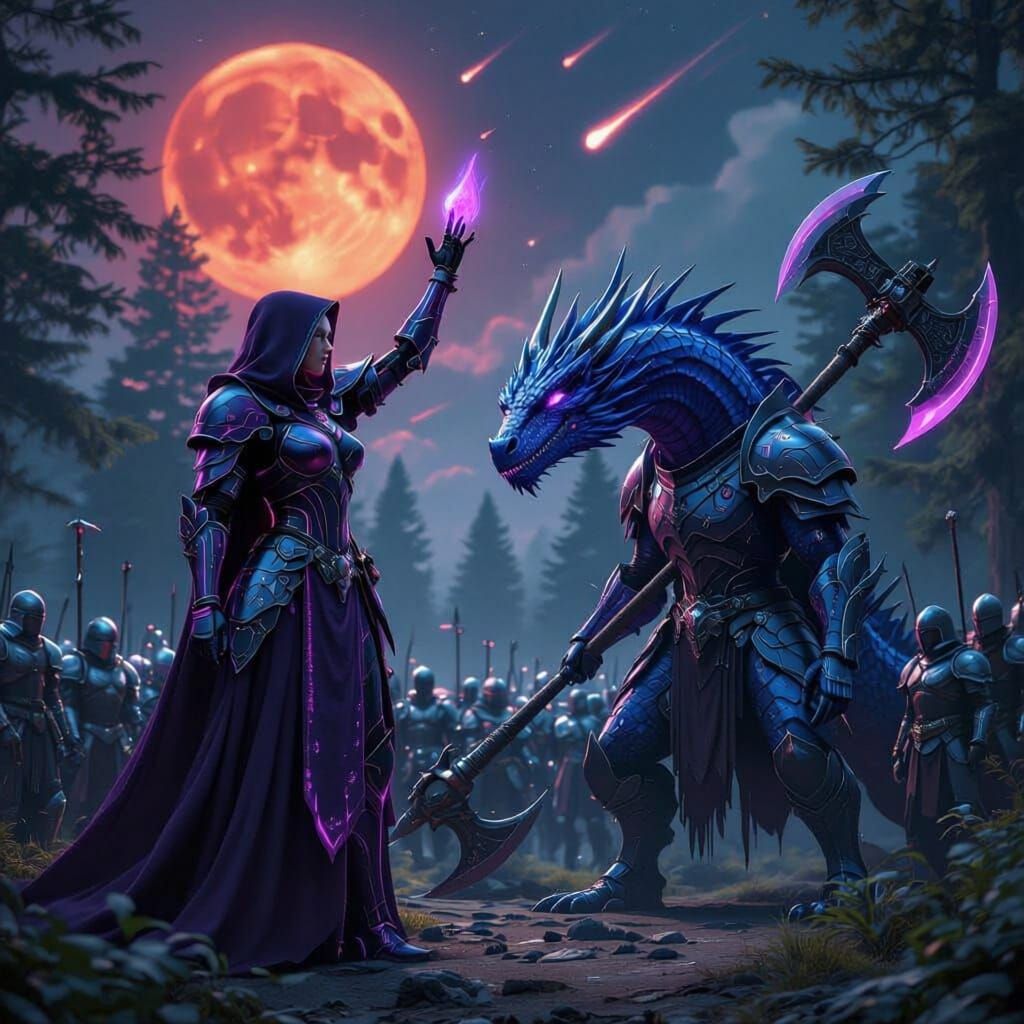 Neon Witch and Dragon Warrior in Mech Armor